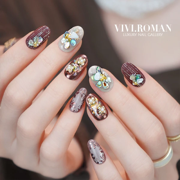 【南洋爵士】原创设计 复古 显白 贝壳花朵 手绘 拉丝 轻奢穿戴美甲