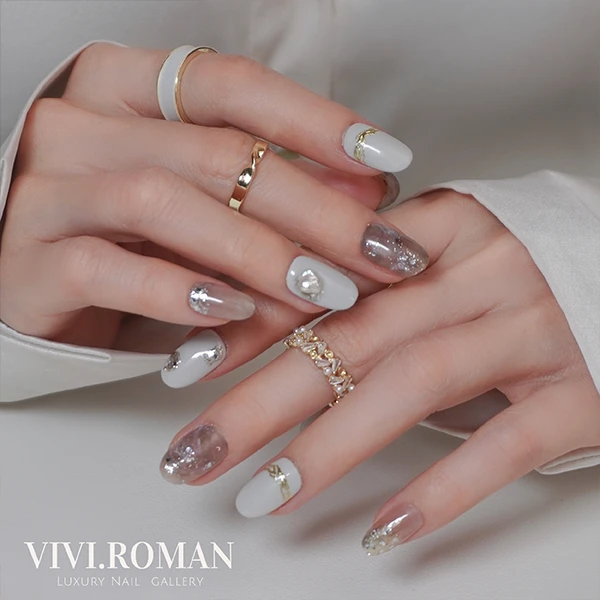 【银色山泉】原创轻奢穿戴美甲手工穿戴式气质复古闪粉时尚穿戴甲