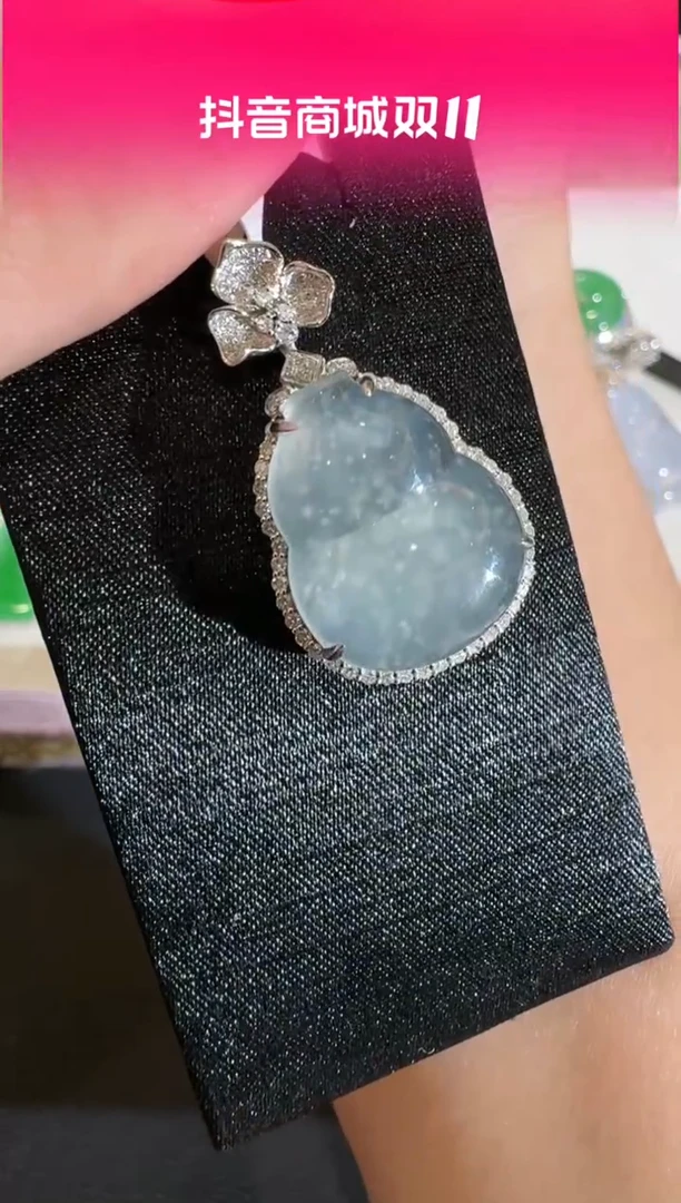 【闪购商品】翡翠吊坠(不含链)18K金镶嵌【源头工厂】钻石镶嵌葫芦