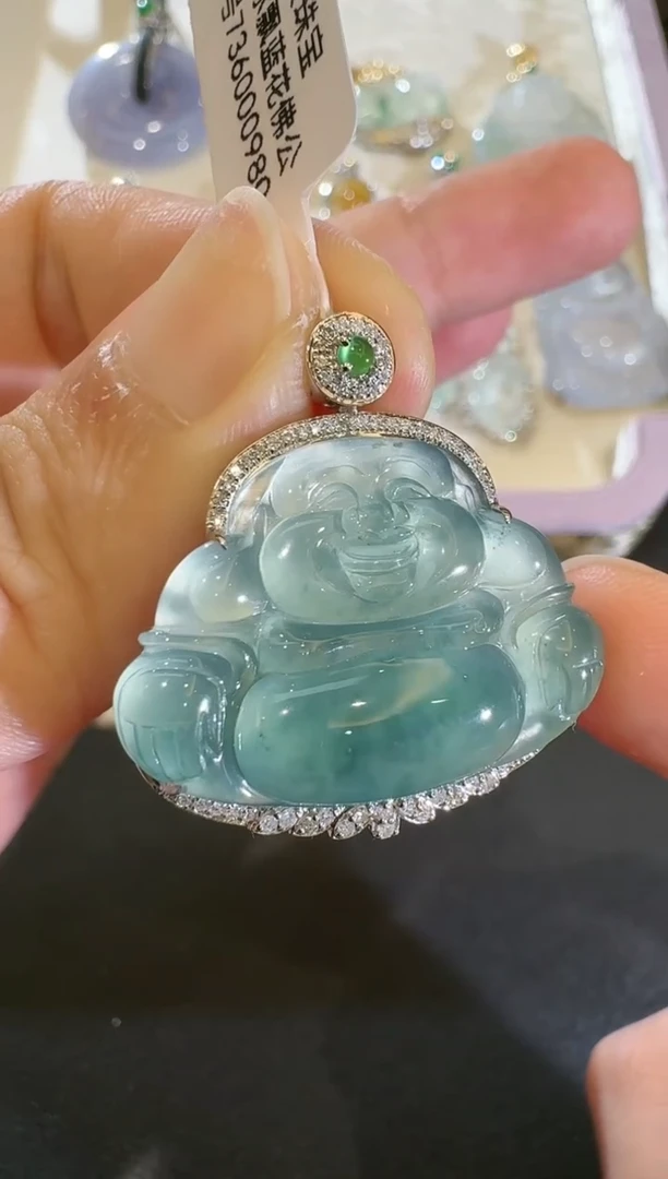 【闪购商品】翡翠吊坠(不含链)18K金镶嵌【源头工厂】钻石镶嵌佛公