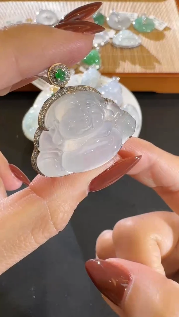 【闪购商品】翡翠吊坠(不含链)18K金镶嵌【源头工厂】钻石镶嵌佛公
