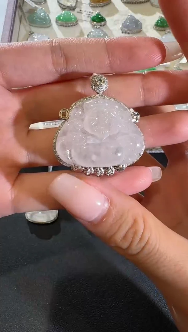 【闪购商品】翡翠吊坠(不含链)18K金镶嵌【源头工厂】钻石镶嵌财爷爷