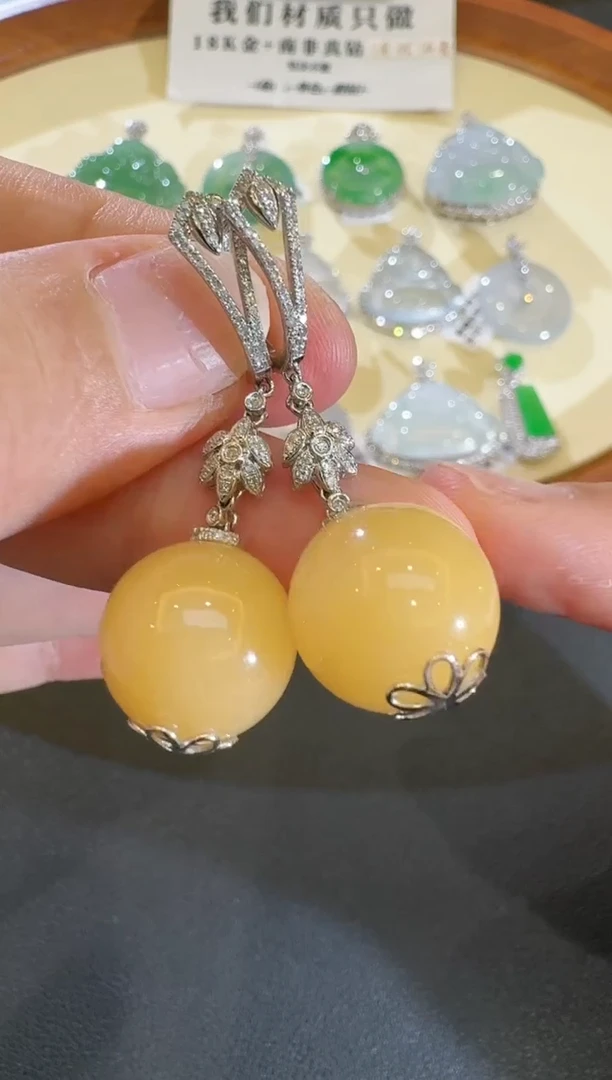 【闪购商品】翡翠耳饰18K金镶嵌【源头工厂】钻石镶嵌