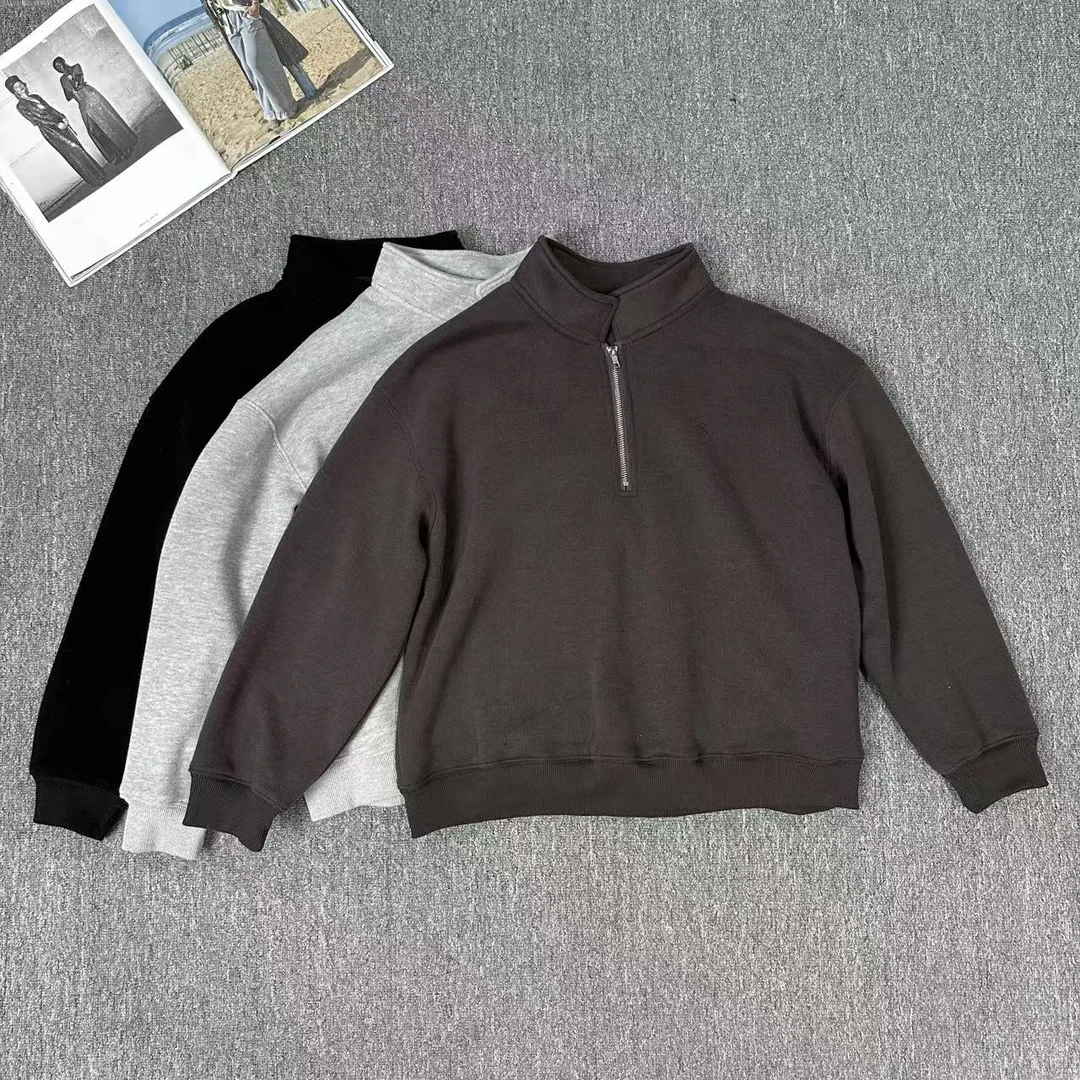 81975余小鱼 三色半拉链立领式韩系纯色简约百搭长袖加绒卫衣女装