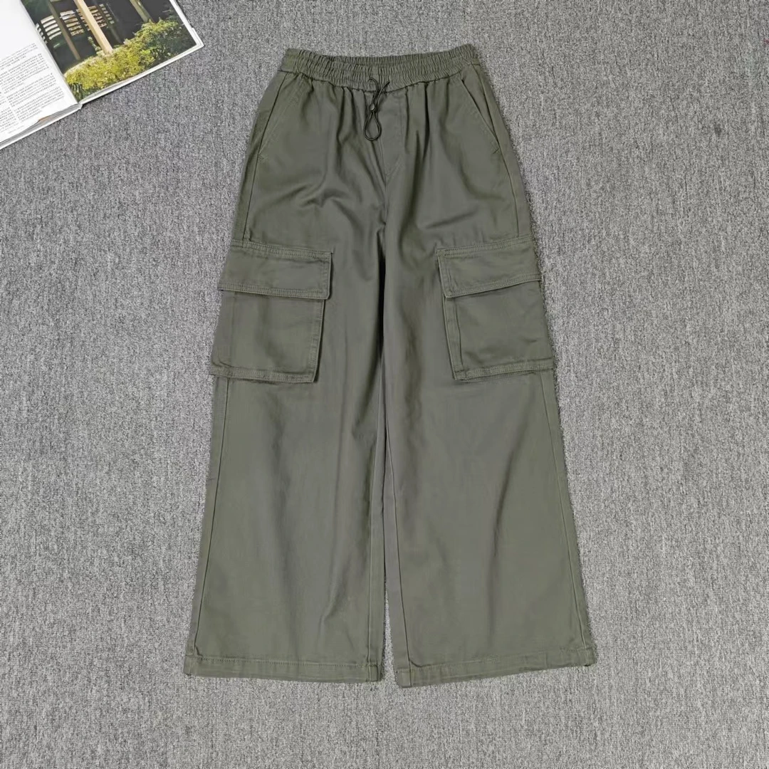 83783余小鱼 军绿色松紧腰大口袋工装抓毛时尚宽松秋冬休闲裤女装