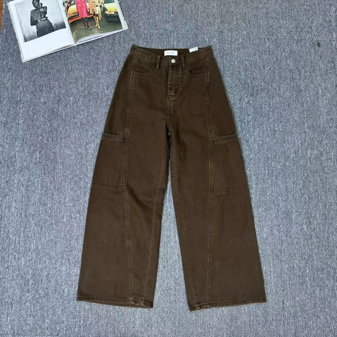 82645余小鱼 咖色侧边大口袋设计休闲百搭直筒水洗牛仔裤女装
