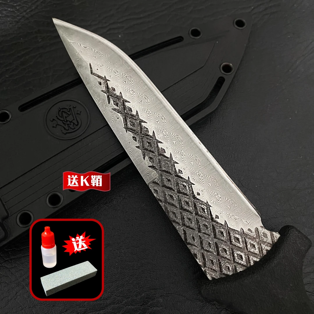 手工锻打锉刀钻石纹大马士革全套老莫多功能高硬度锋利野外户外刀