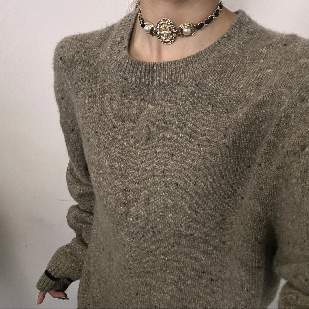 99新 Hermes/爱马仕 Hermes爱马仕 棕色羊绒套头毛衣雪花配色 M码