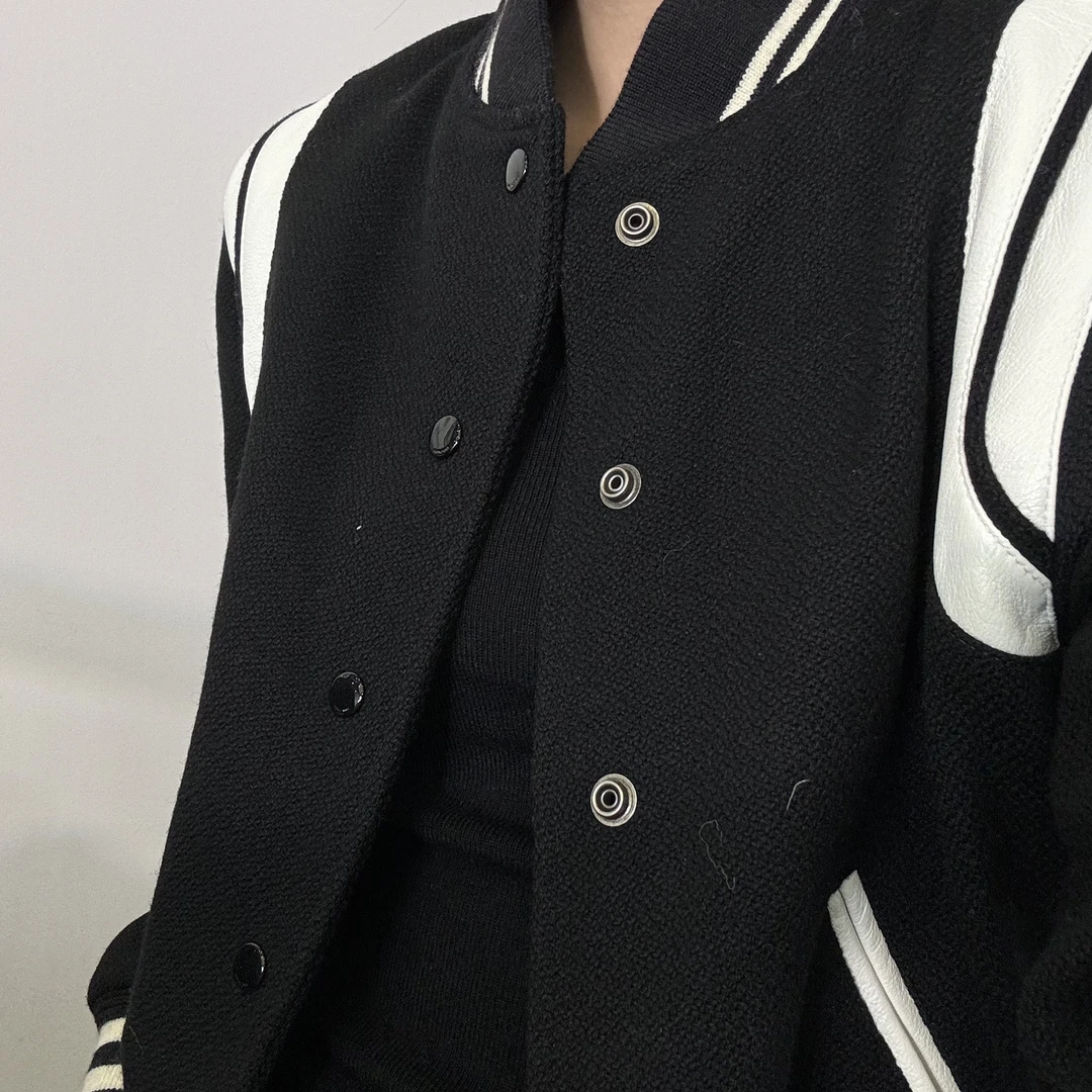 Saint Laurent 圣罗兰黑白羊毛棒球服 38码