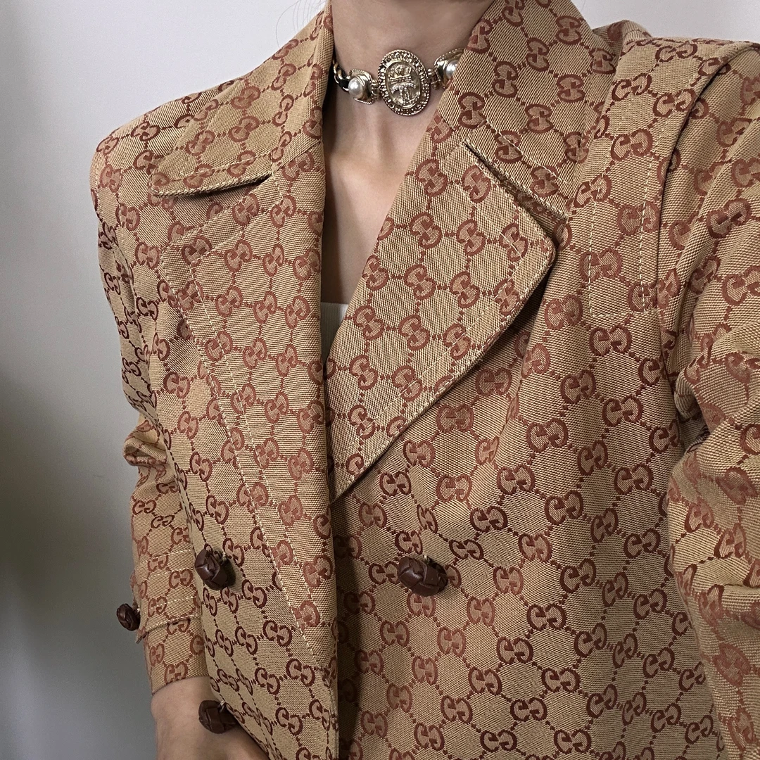 99新 GUCCI/古驰 Gucci古驰 经典长款满印logo风衣 10码