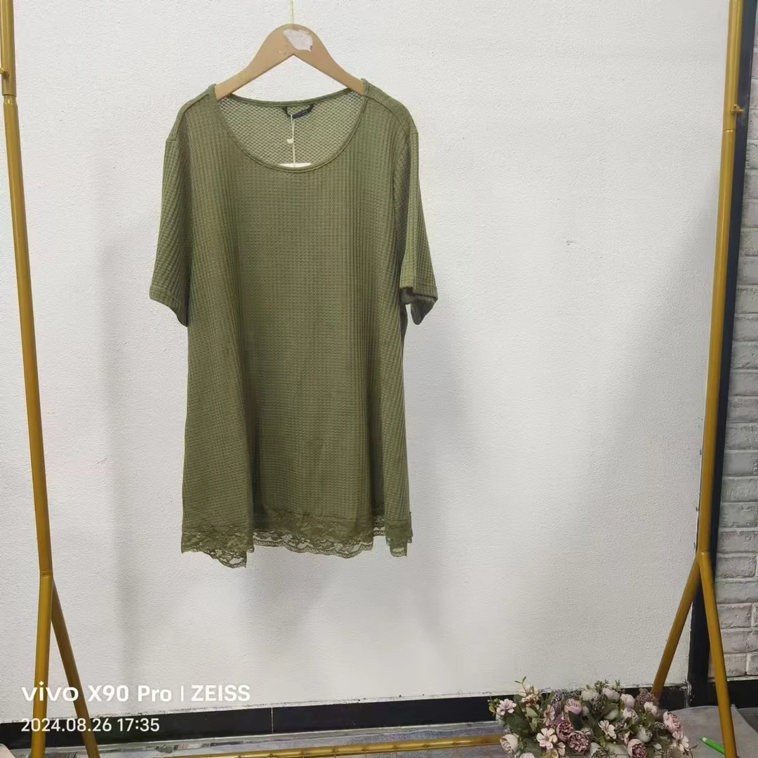 品牌剪标 7仓F2-3-1747款 绿色圆领宽松版短袖T