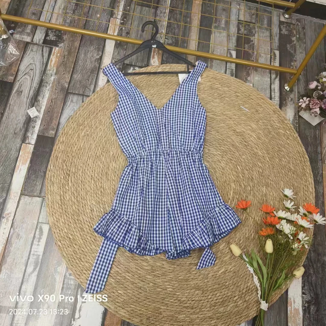 唯琳剪标  8仓B2-3-1235款  格子无袖背带连体裤