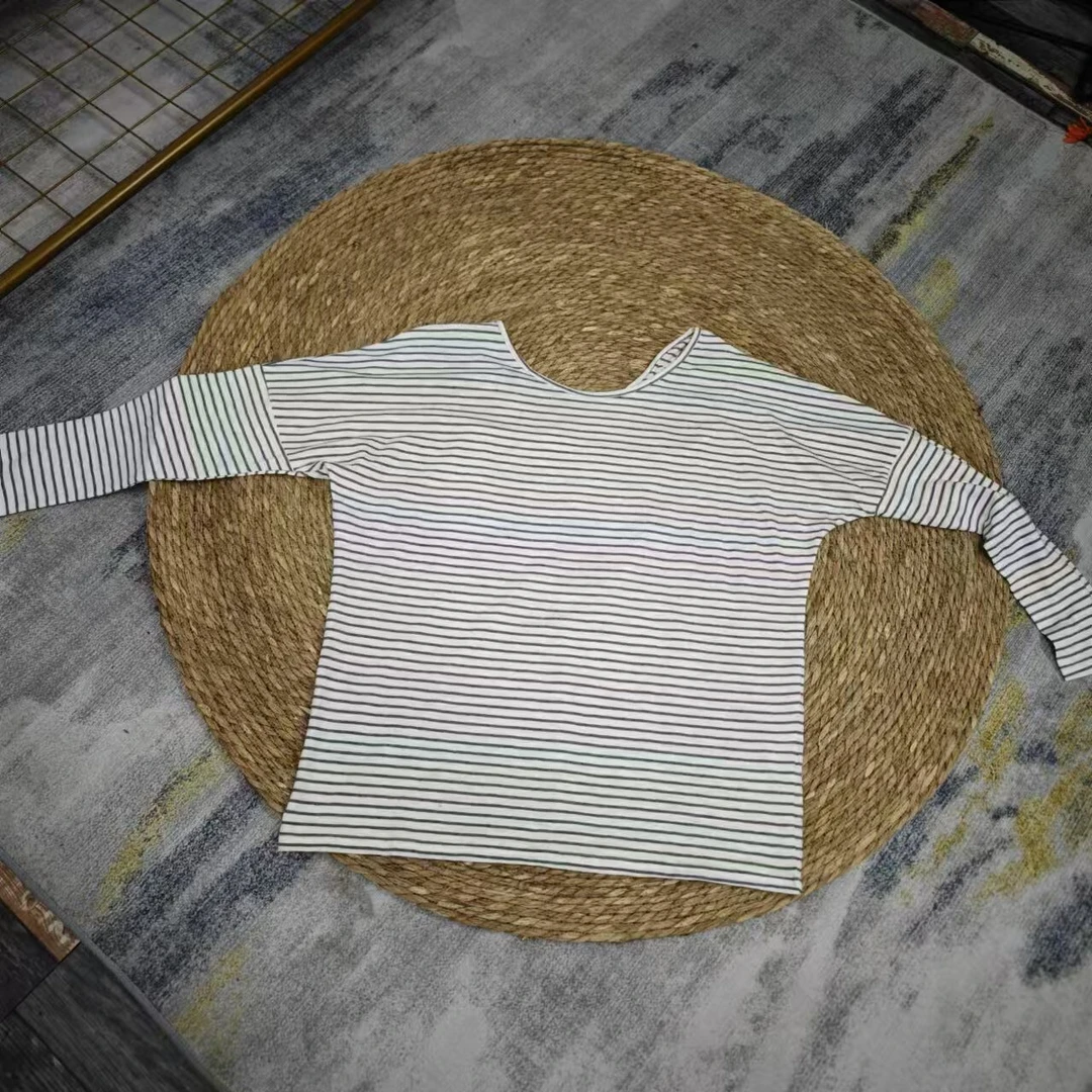 品牌剪标  过道C3-3-2163款 条纹背后交叉长袖T恤