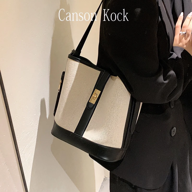 Canson Kock手提包时尚女士斜挎小众高级感撞色拼接大容量水桶