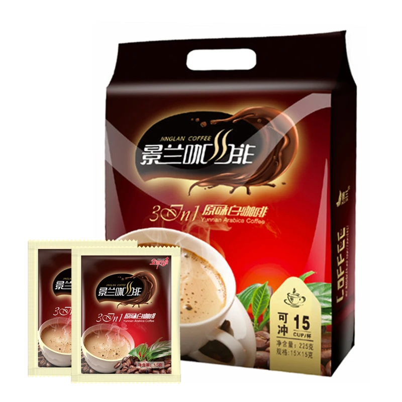 JINGLAN/景兰红款原味白咖啡15条225克袋装醇厚提神品牌醇香