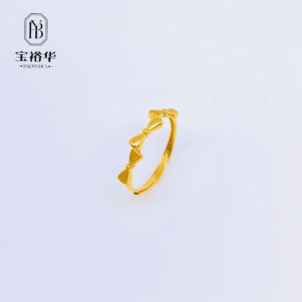 宝裕华黄金 足金999 5G戒指三只蝴蝶结 活口