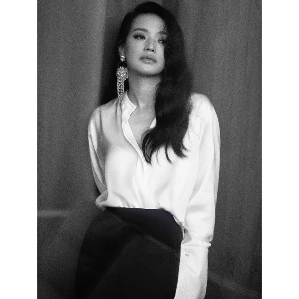 舒淇明星同款垂感白色衬衫喇叭袖法式气质内搭上衣春2024宽松显瘦