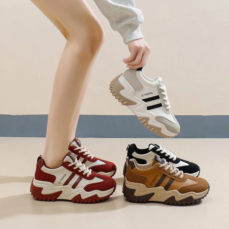 增高7CM休闲鞋女鞋2025年春季新款松糕厚底运动阿甘德训高跟单鞋