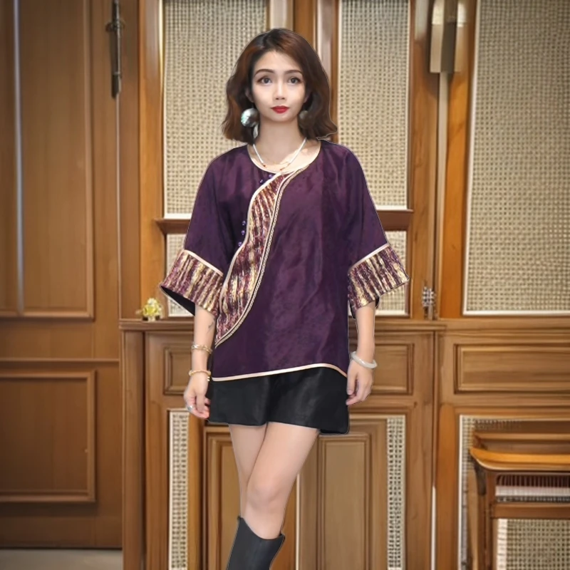 A339【悠扬】香云纱国风原创气质上衣新款时尚百搭提花