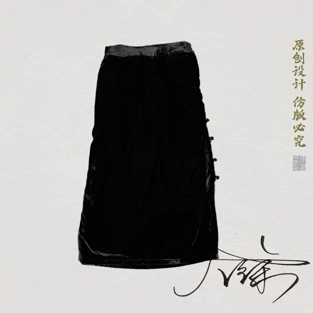 A246【富绒】丝绒百搭气质半身裙新中式开叉国风设计师