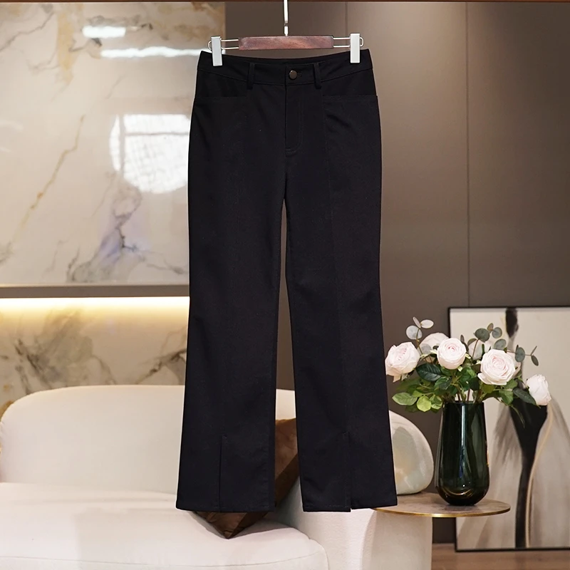 时尚直筒裤女2025春季新款通勤弹力修身显瘦微喇百搭简约休闲裤子