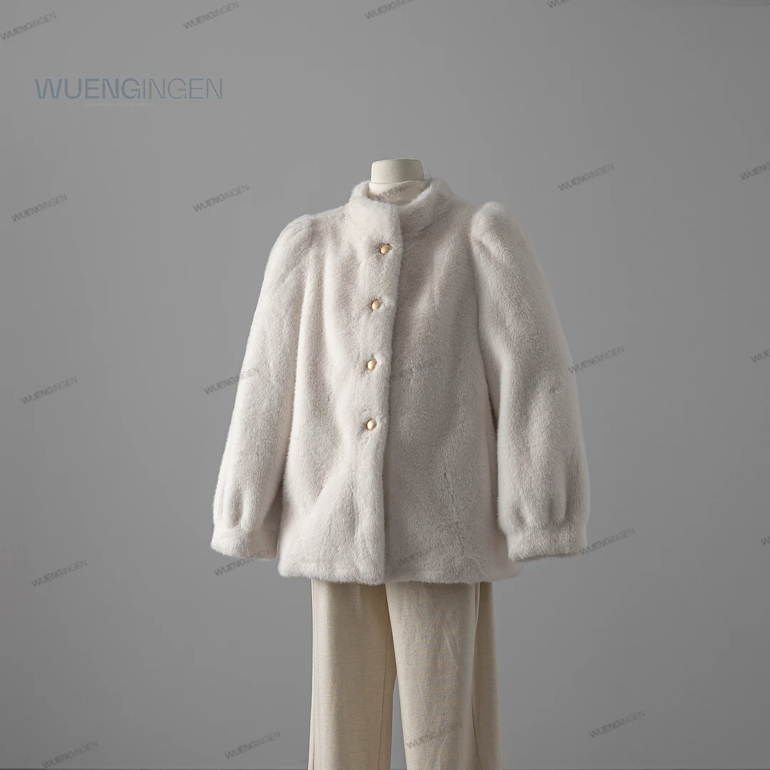 无印心匠纯色+单排扣 立领&洋气 时尚毛外套 A10426