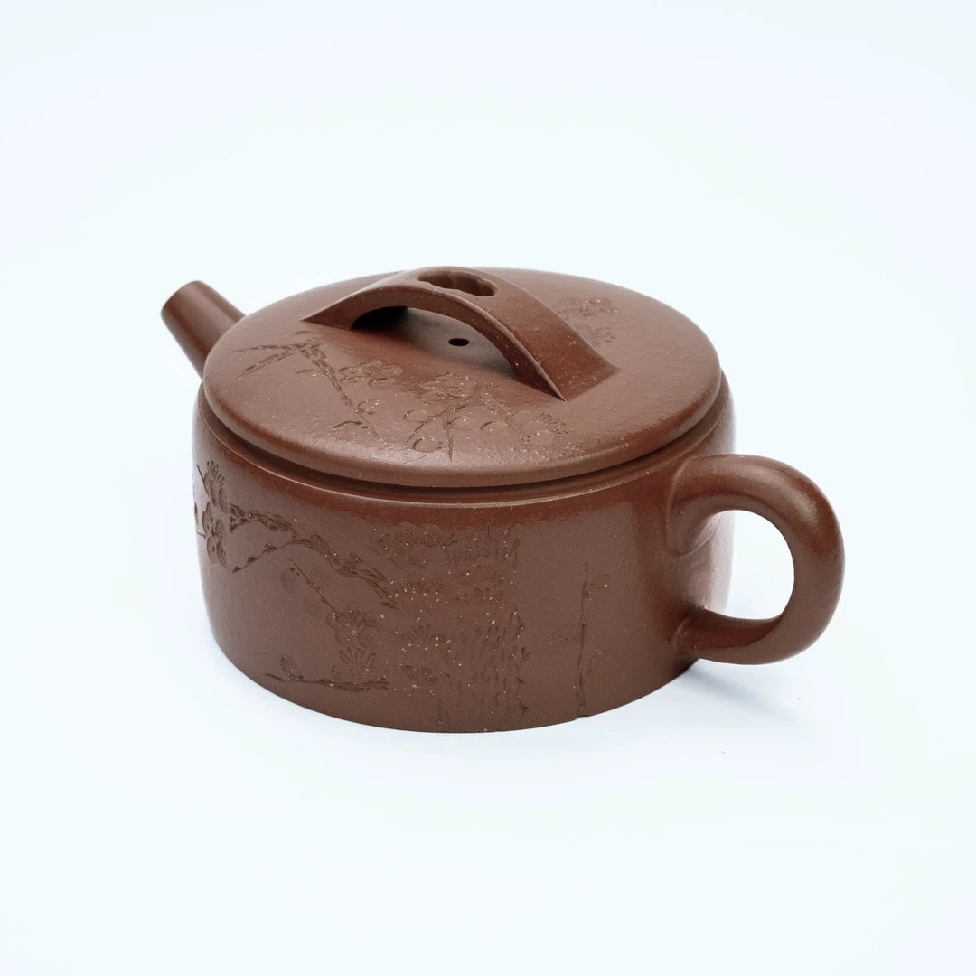 GF—1039宜兴紫砂壶原矿降坡泥刻绘梅影清韵汉瓦210CC