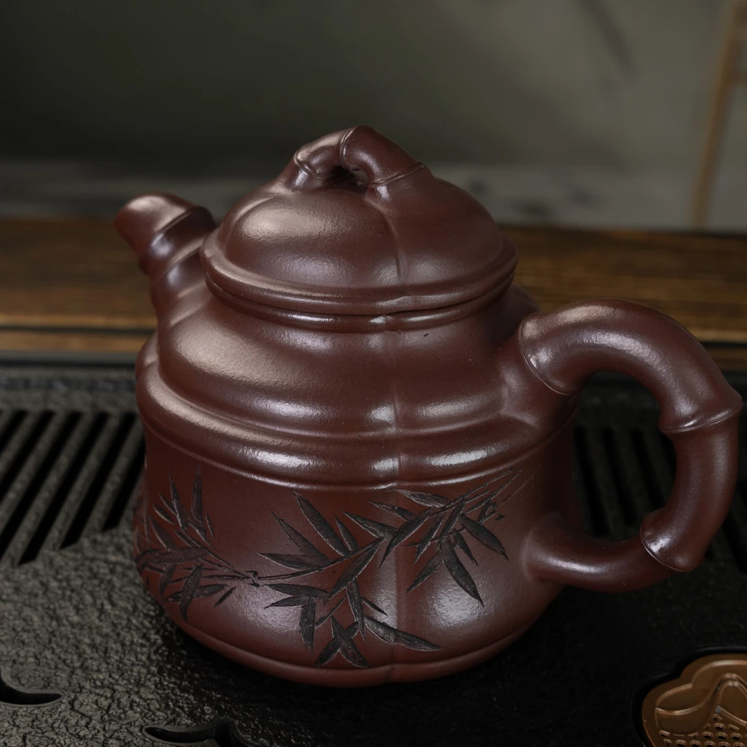 ZMX—1112宜兴紫砂壶原矿龙血砂虚怀若谷竹鼎320CC