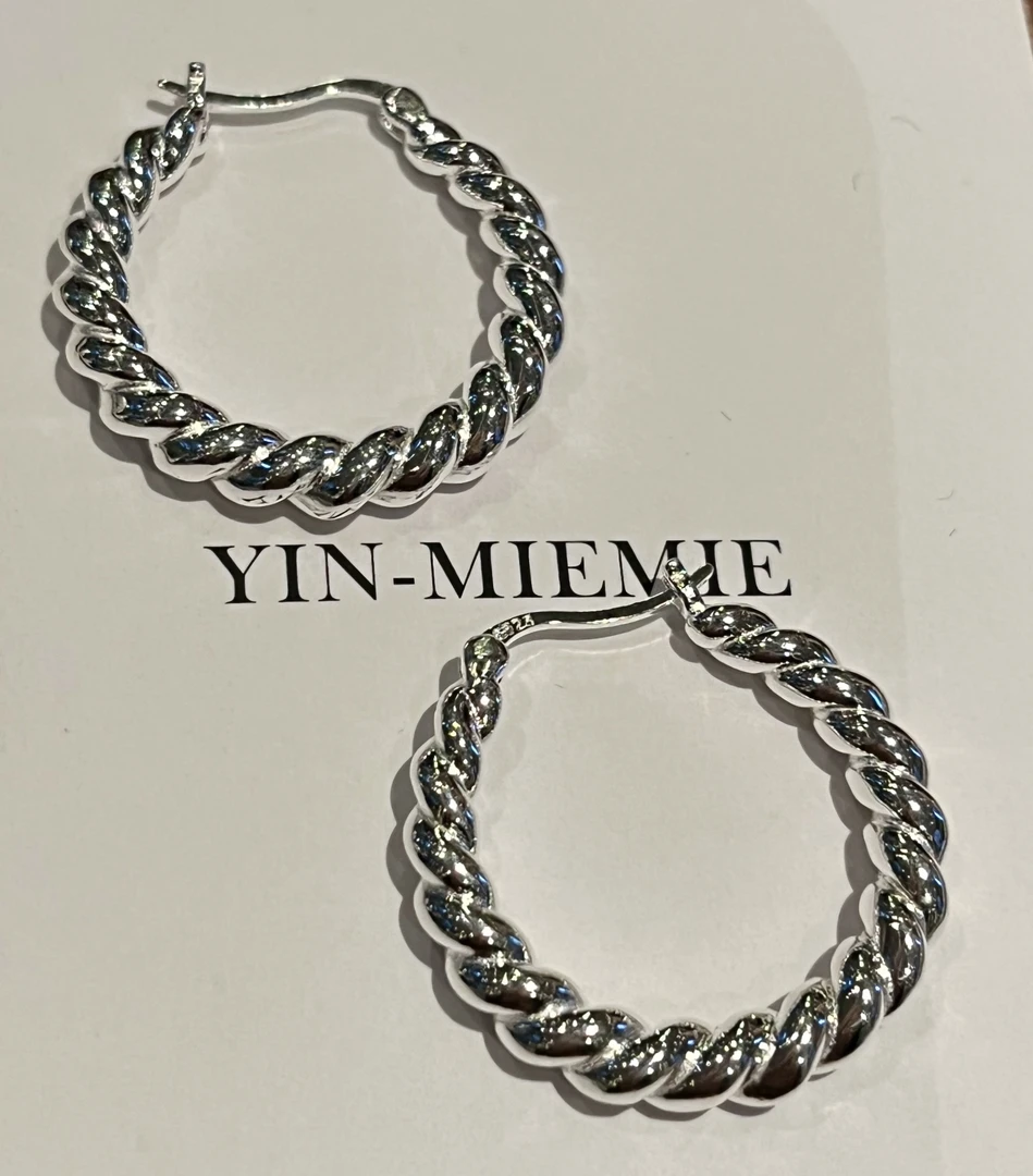 925银耳饰 重工实心2.8cm外直径麻花耳圈耳扣14g