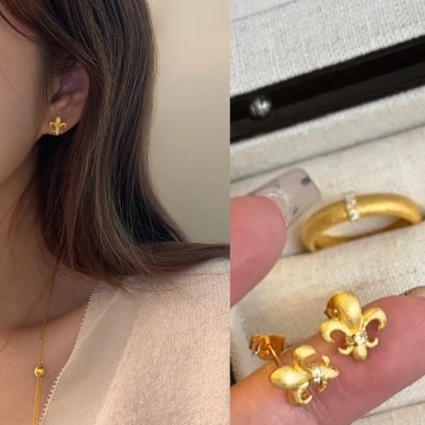 925银耳饰 鸢尾花拉丝耳钉轻奢高级感时尚精致百搭简约耳钉雅丹