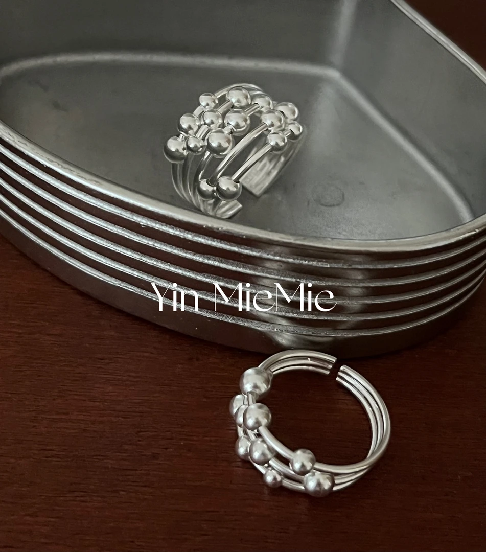 925银戒指 小众高级感圆珠多层戒指女ins冷淡风气质转运珠度假风