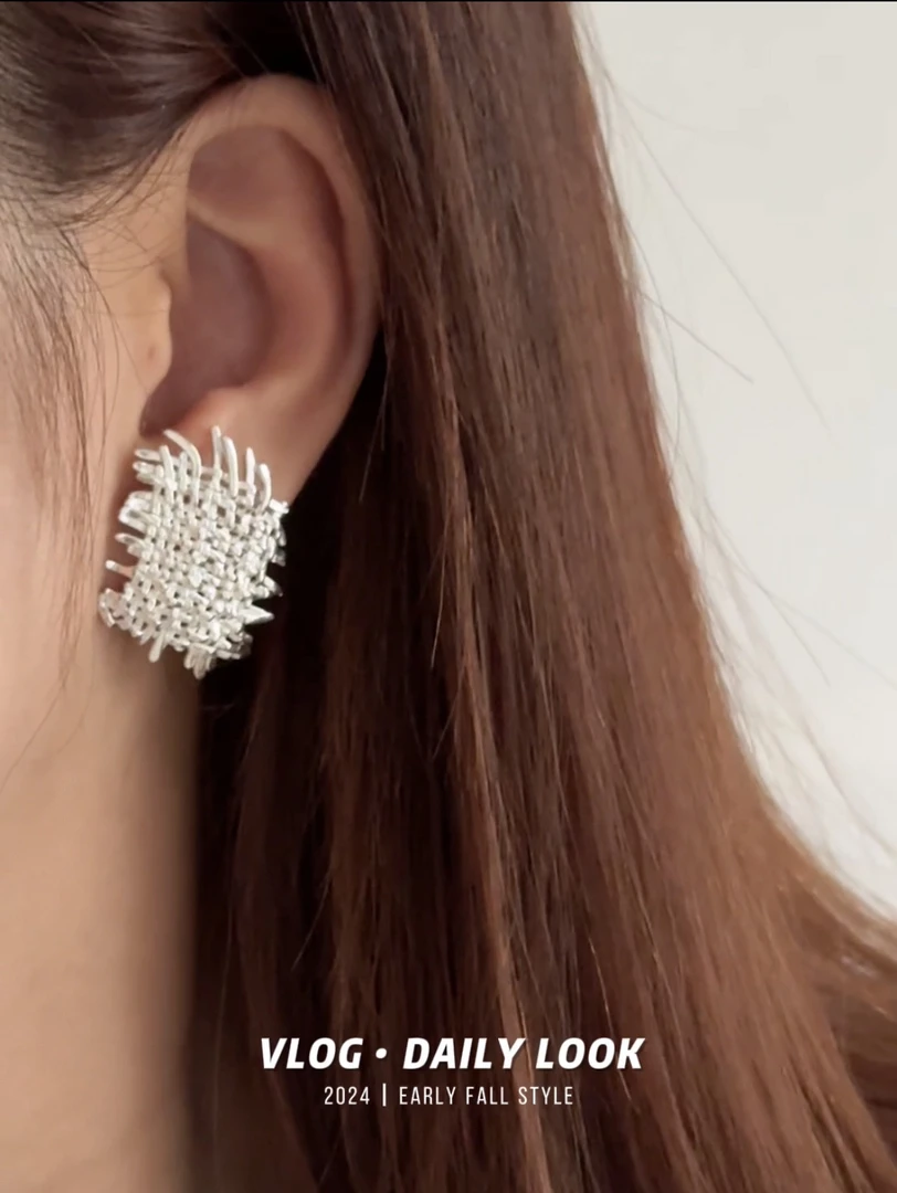 925银耳饰 韩国代925纯银编织感不规则小香风耳钉美爆了！