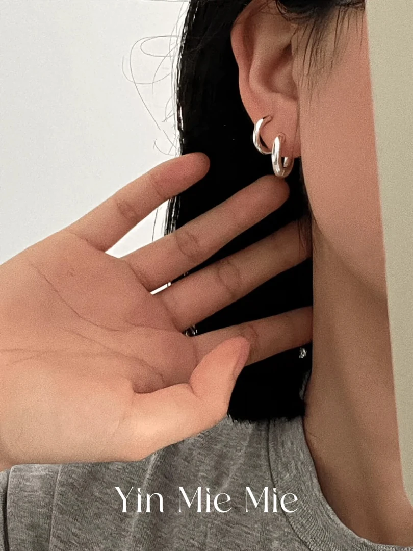 925银耳饰 基础实心hoops耳圈章若楠同款小众设计高级感素圈百搭
