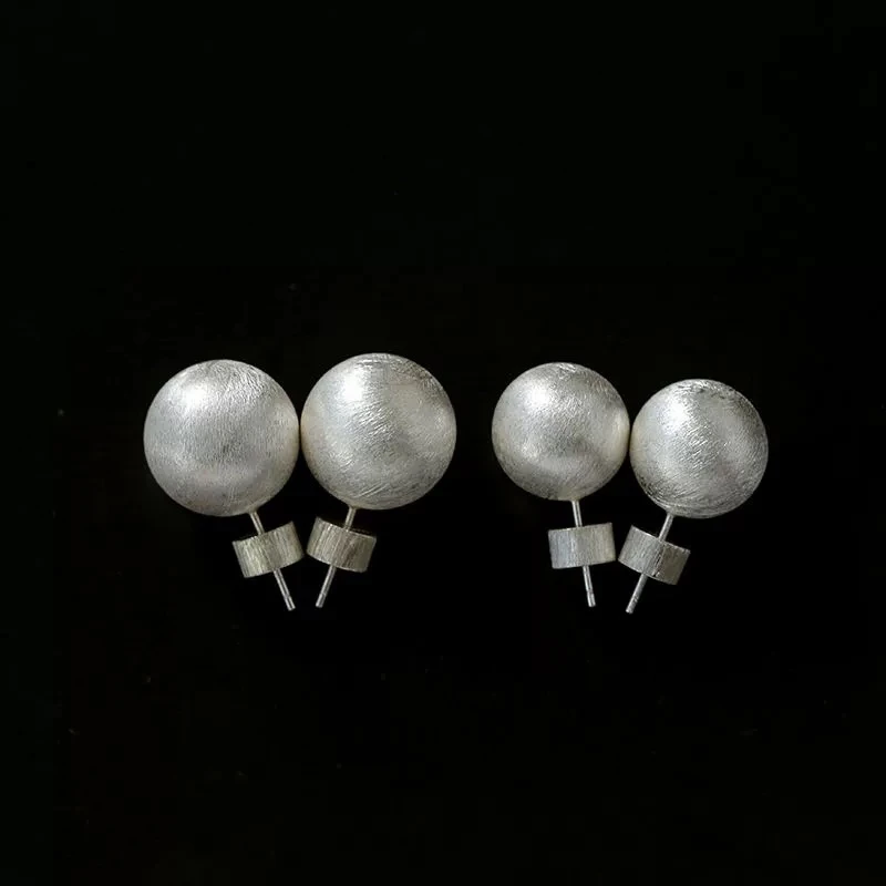 925银耳饰 拉丝大球球耳钉 12/14mm时髦高级ins极简秋冬耳环女