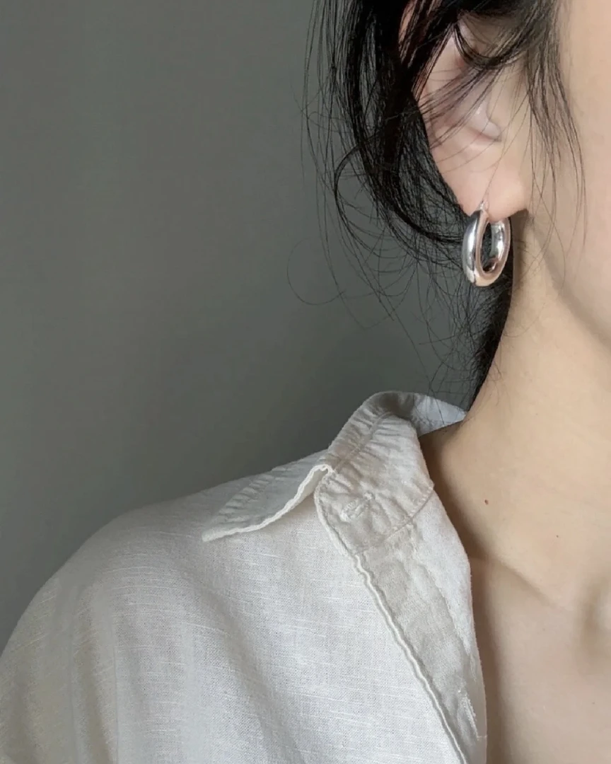 925银耳饰 重工银无性别耳圈百搭男女加粗新潮小众设计网红