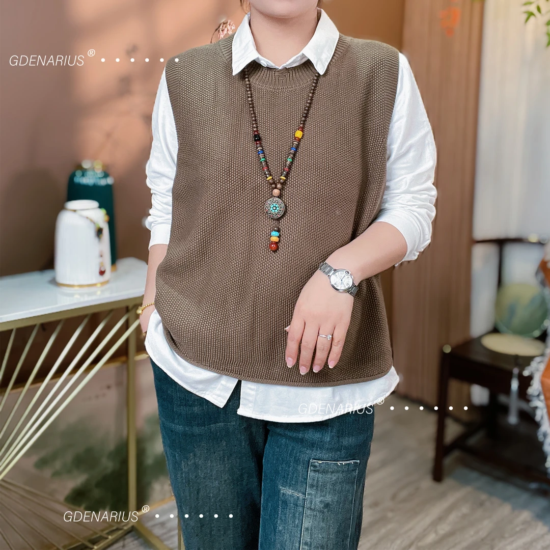 珠地提花净版圆领套头针织马甲舒适好穿易打理上衣气质百搭妈妈装