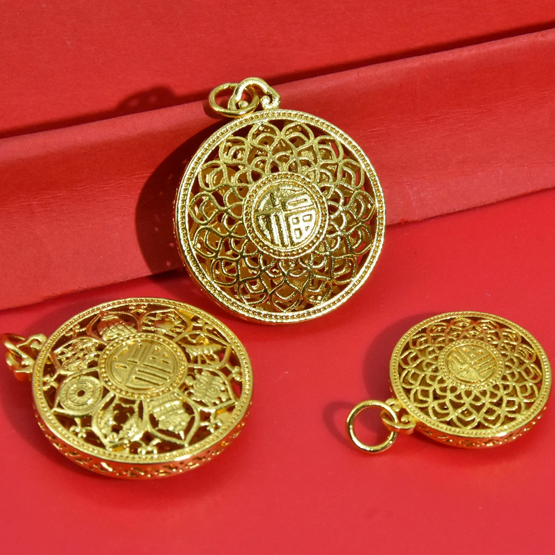 铜镀金国潮八宝罗盘镂空吊坠不易掉色国潮风双面挂坠