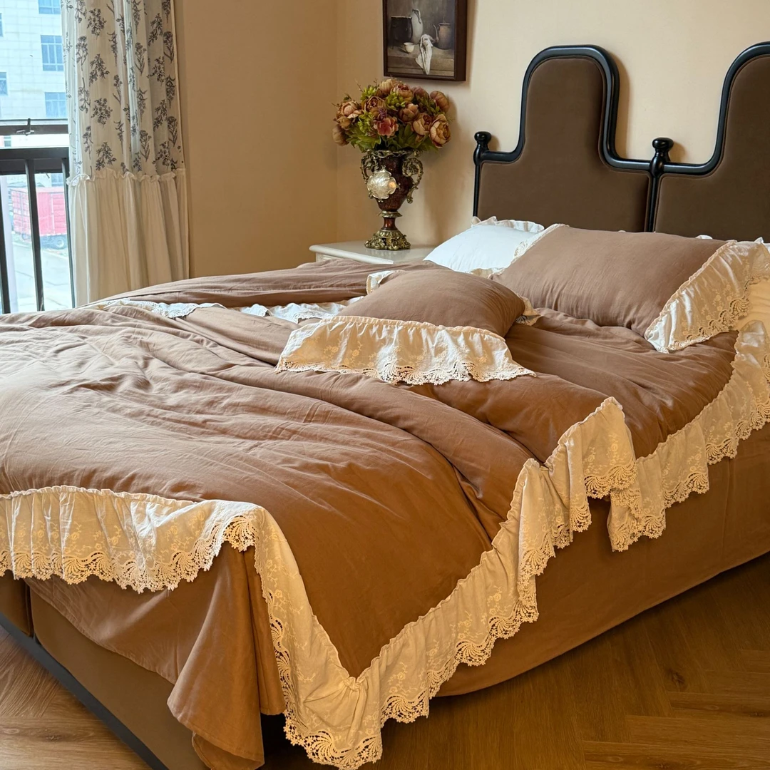 【法式美拉德】简约高端大气纯色全棉双层纱亲肤透气款双层纱四件套