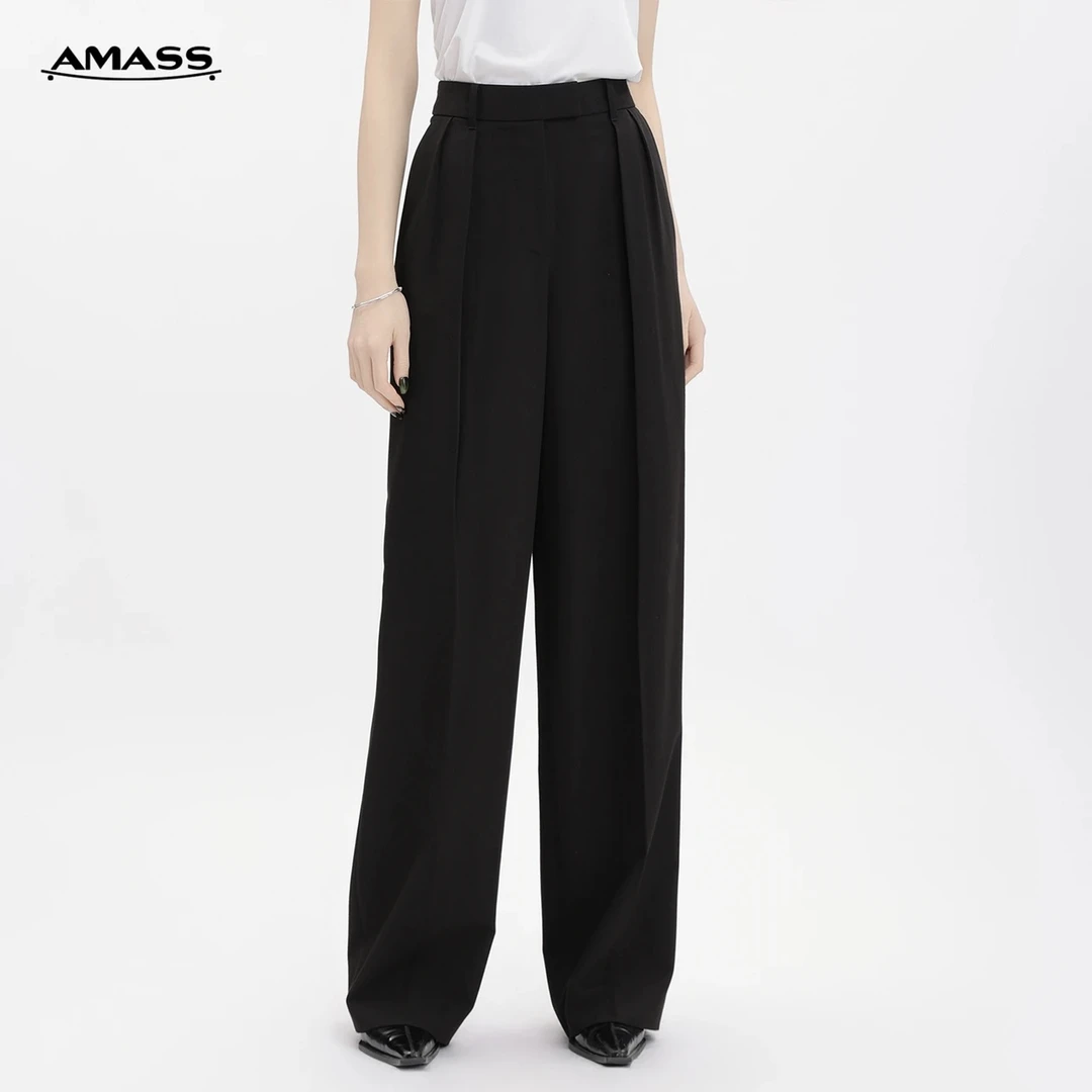 AMASS/阿玛施阿玛施中高腰压褶休闲宽松显瘦垂感直筒裤5100349