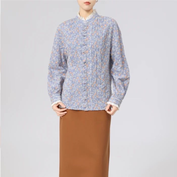 AMASS/阿玛施印染拼接时尚衬衫复古休闲气质百搭长袖上衣5301059