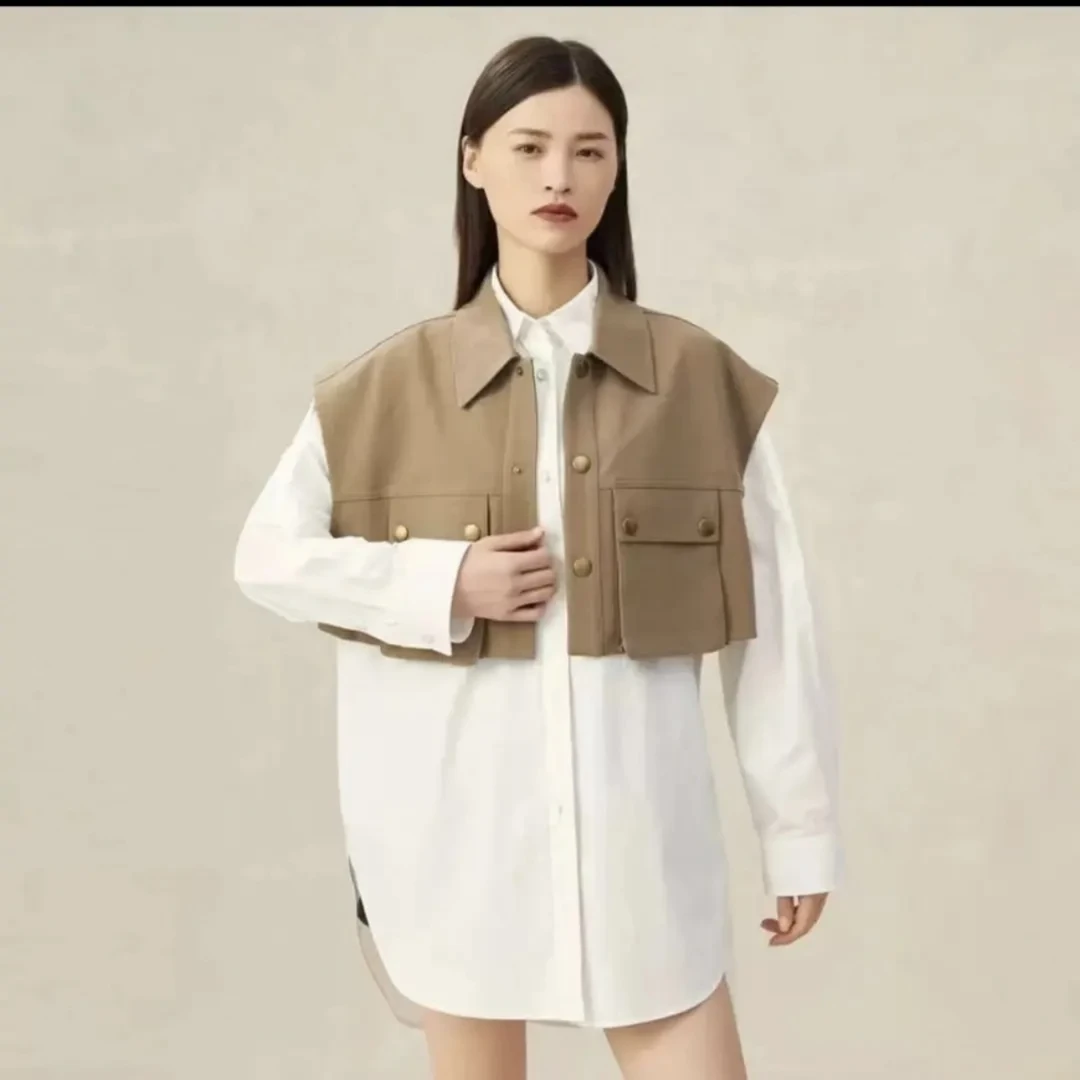 AMASS/阿玛施【美拉德风】秋季时尚百搭短款工装马夹外套女540070