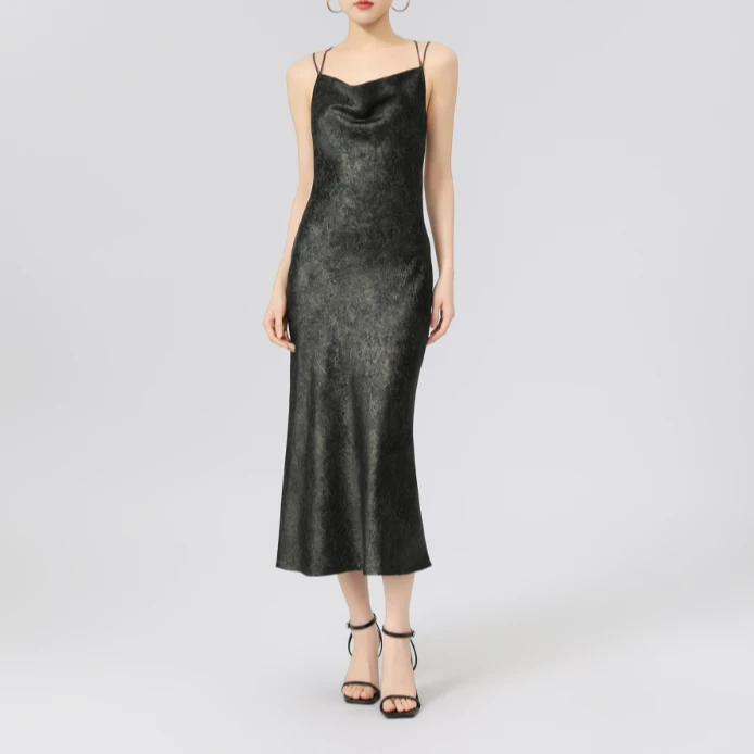 AMASS/阿玛施新款荡领吊带修身长款鱼尾复古法式连衣裙5500456