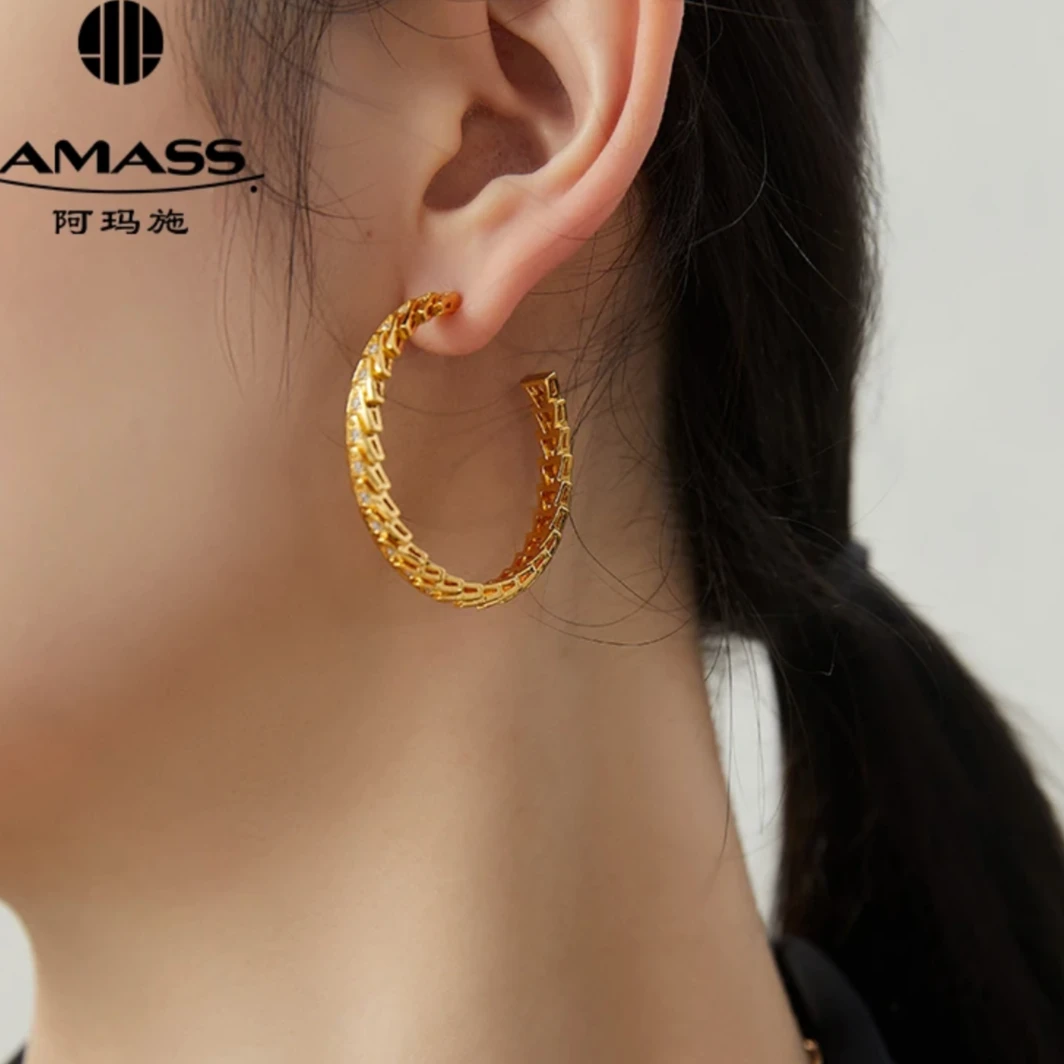 铜合金耳饰 AMASS/阿玛施合金合成锆石耳饰复古大圈耳钉5900482