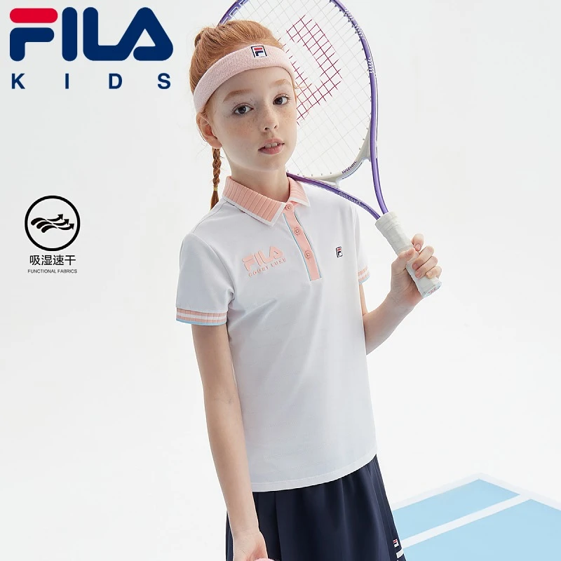 FILA斐乐儿童2024年夏季新款女大童运动风舒适短袖针织T恤POLO衫