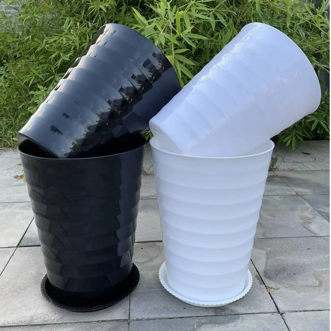 家用特大号黑白色螺纹专用花卉金钱树花盆客厅树脂植物简约塑料盆