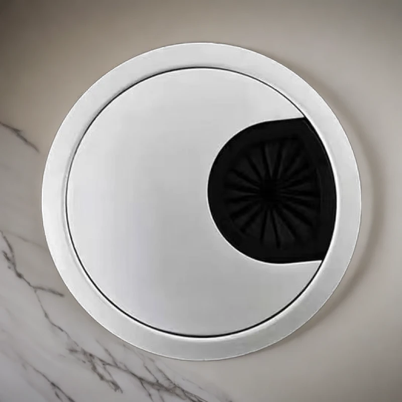 电脑办公桌穿线孔盖板银色电镀锌合金防锈装饰盖2024五金穿线盒