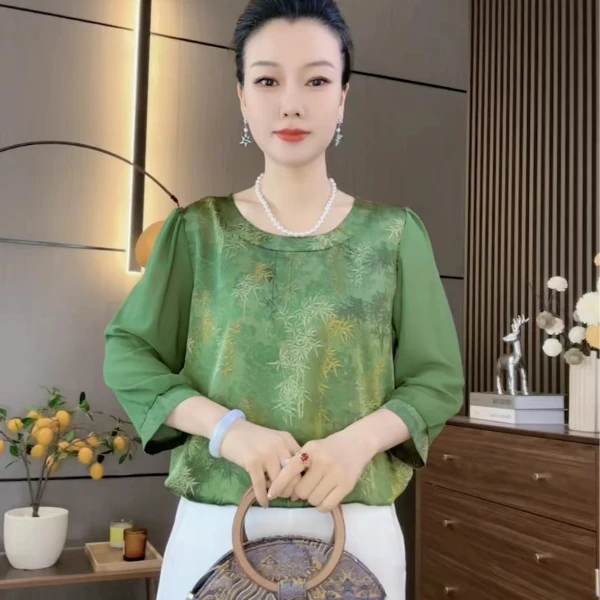 【竹报平安】2023新款时尚遮肉显瘦衬衫上衣洋气百搭妈妈装