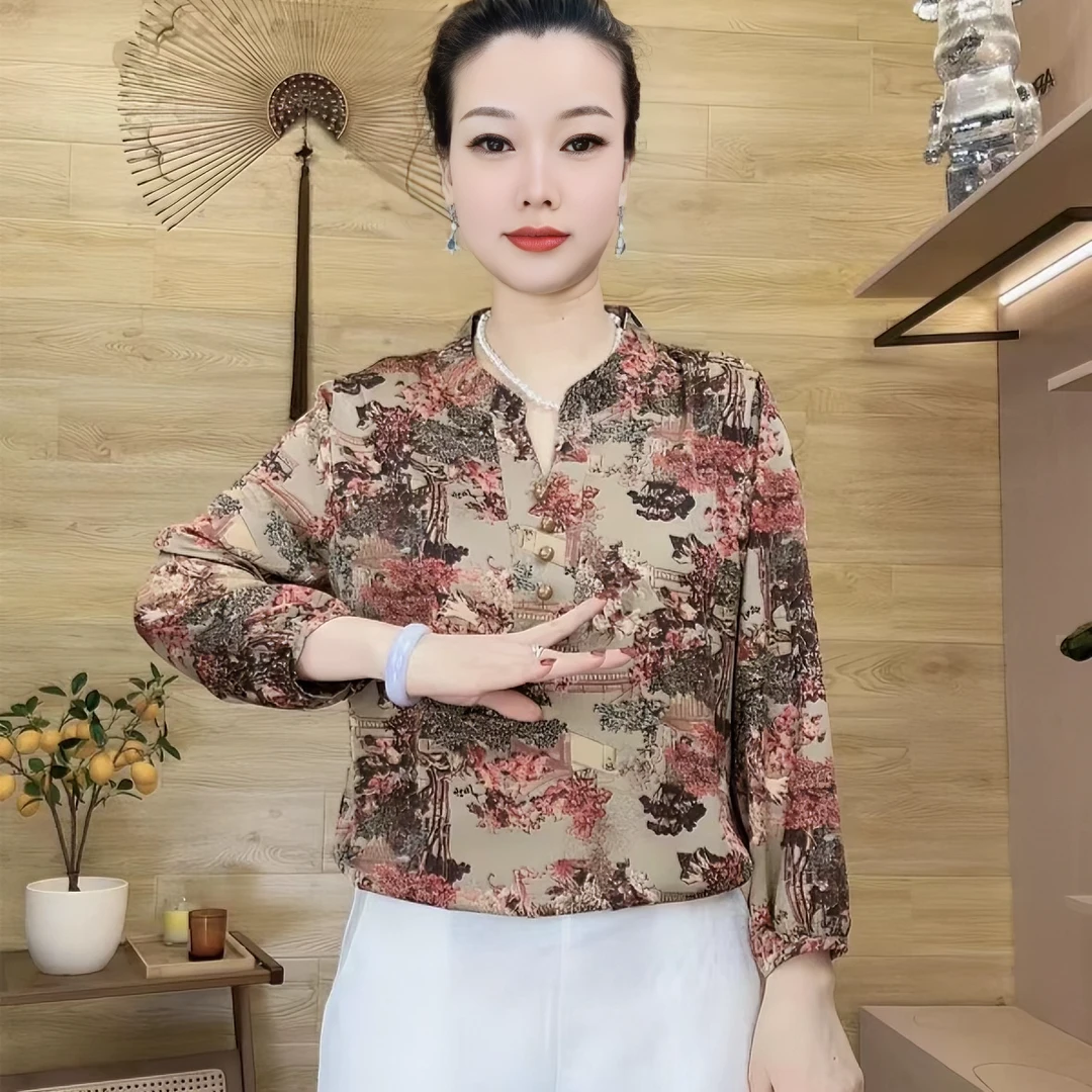 【山清水秀】红色2023新款时尚遮肉显瘦衬衫上衣洋气百搭妈妈装