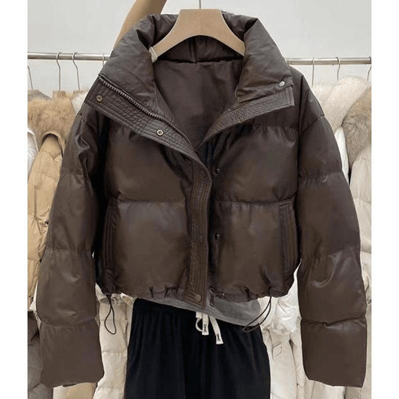 波司豋羽绒服美拉德免洗pu皮韩版立领女士短款百搭小个子纯色宽松