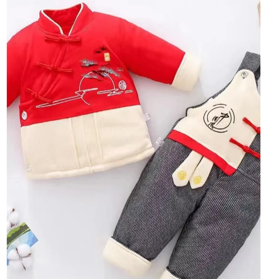 棉服棉花婴幼儿爬服儿童节婴儿宝宝加绒加厚中国风